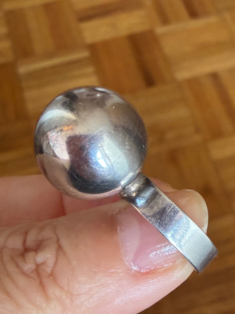 Vintage 925 Sterling Silver Modernist Design Large “Ball” Ring Adjustable Size